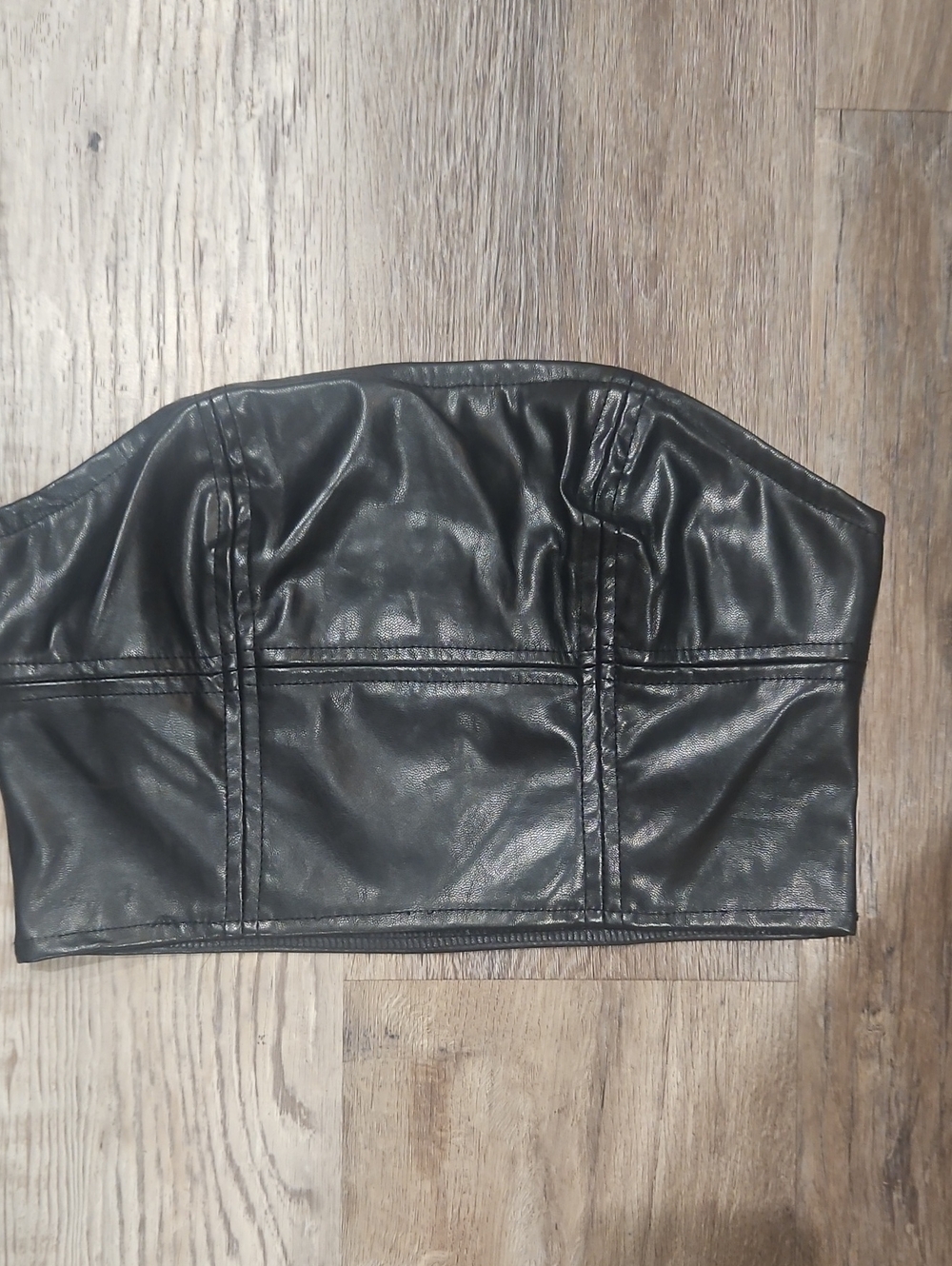 SHEIN Black Faux Leather Strapless Bustier Cropped Top